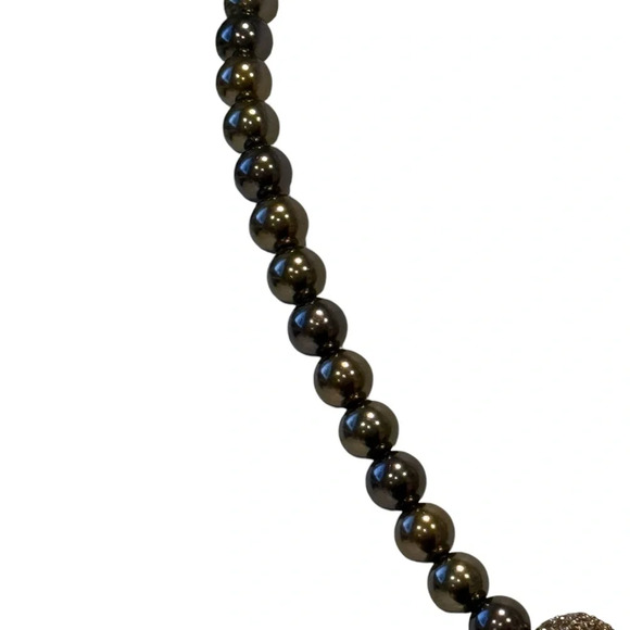 Signed Amber Brown Bead Necklace w/ Sparkly Gold Focal Bead – 18” Elegant - Picture 5 of 9